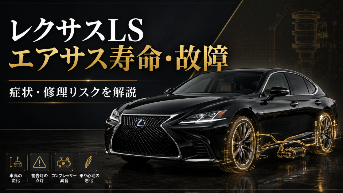 レクサスLSのエアサス寿命と故障症状、修理リスクを解説するアイキャッチ画像