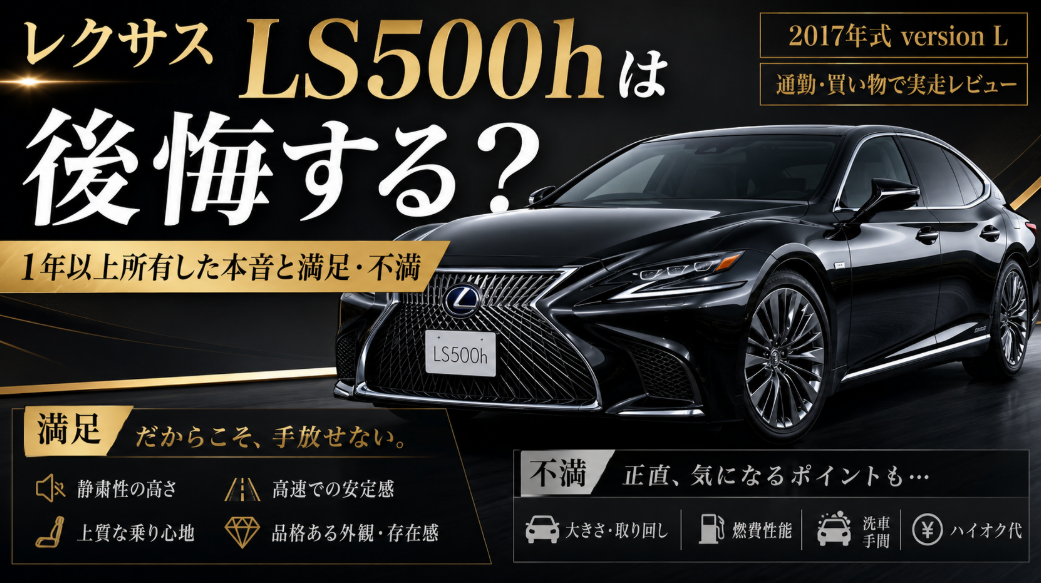 レクサスLS500hは後悔するのかを1年以上所有したオーナーが満足点と不満点からレビューするアイキャッチ画像